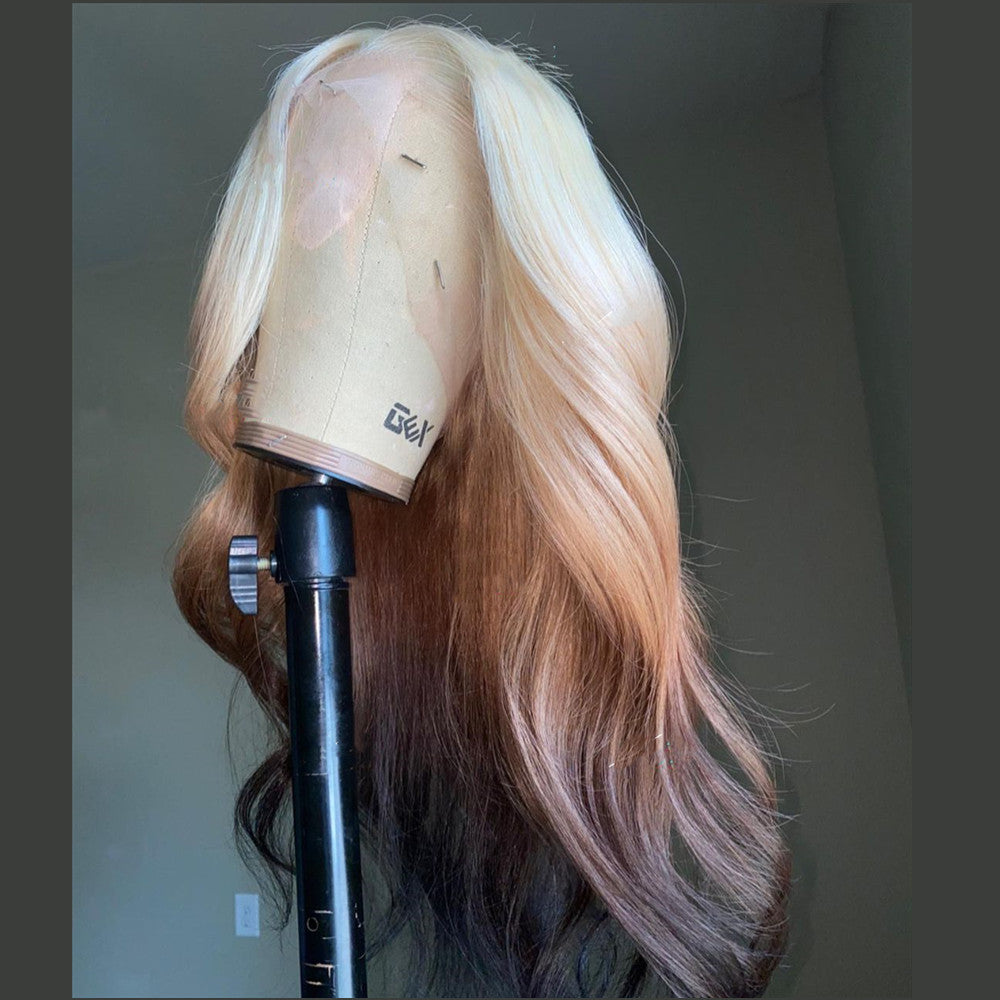Blonde With Brown Ombre Real Human Hair Lace Front Wig