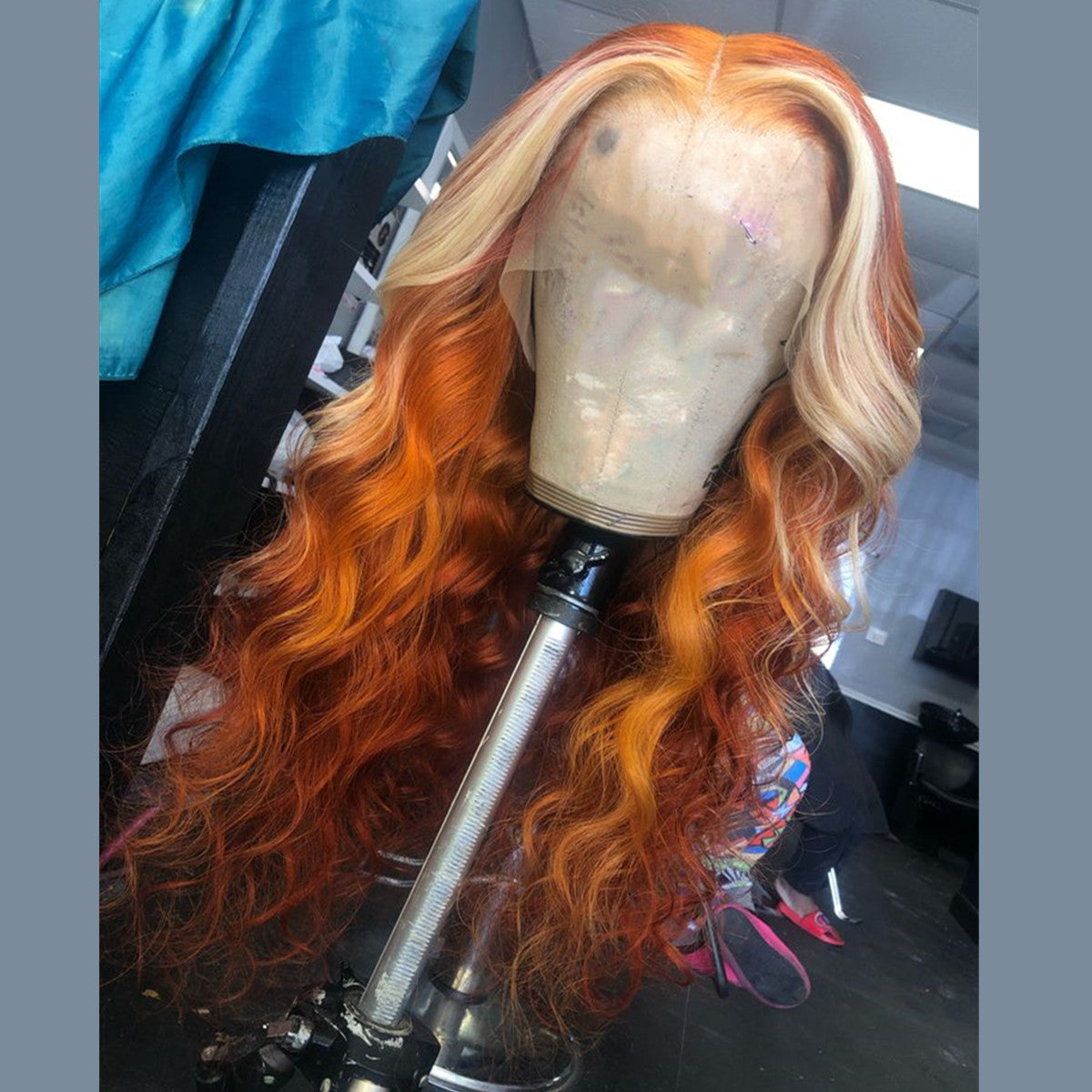 Ginger Color Blonde Highlight Real Human Hair Lace Front Wig