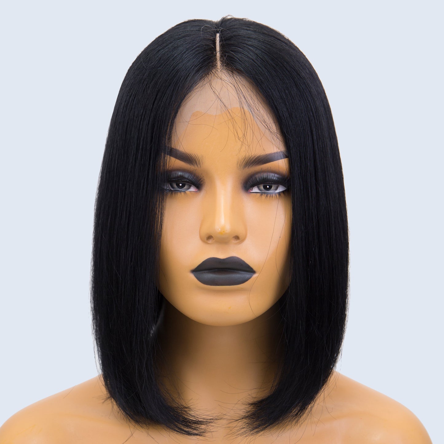 Real Human Hair Lace Front Bob Wigs Natural Black Color Style