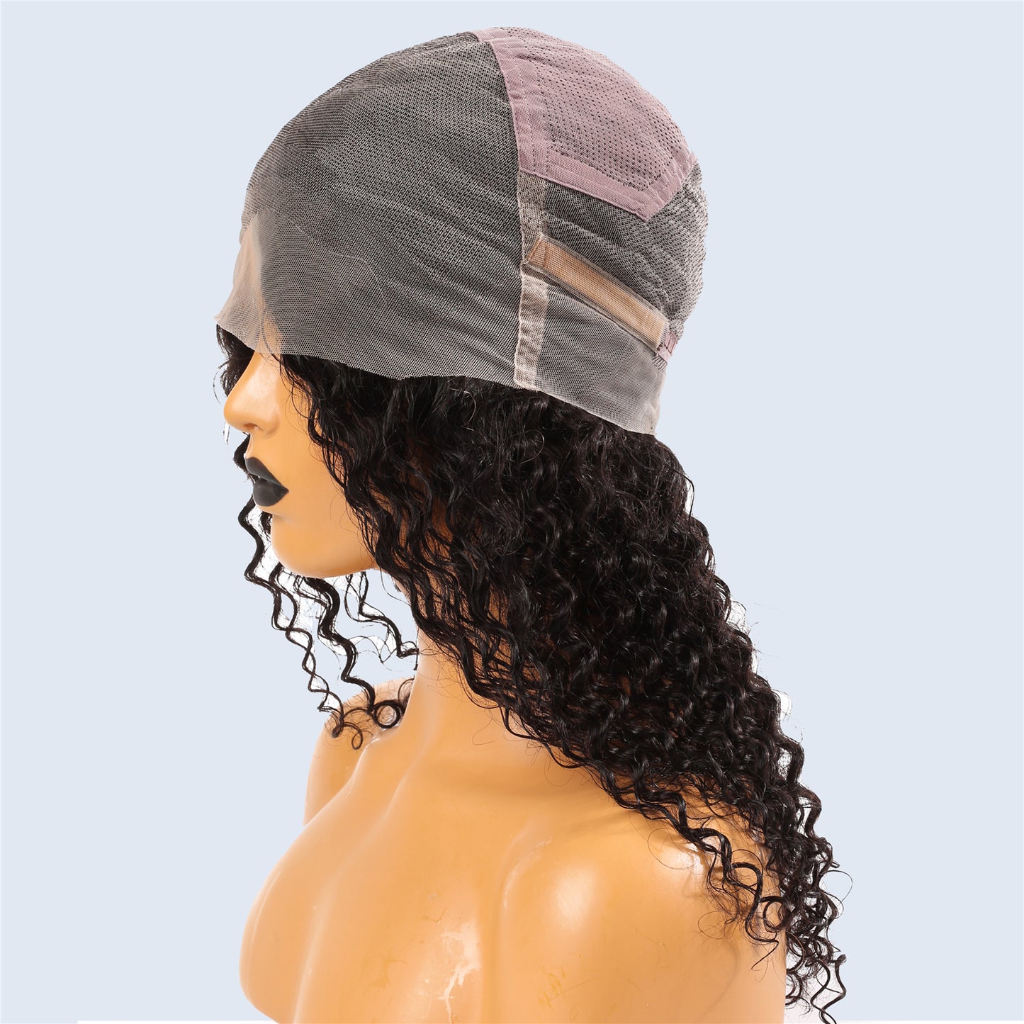 Real Human Hair Full Lace Wigs Black Color Deep Wave