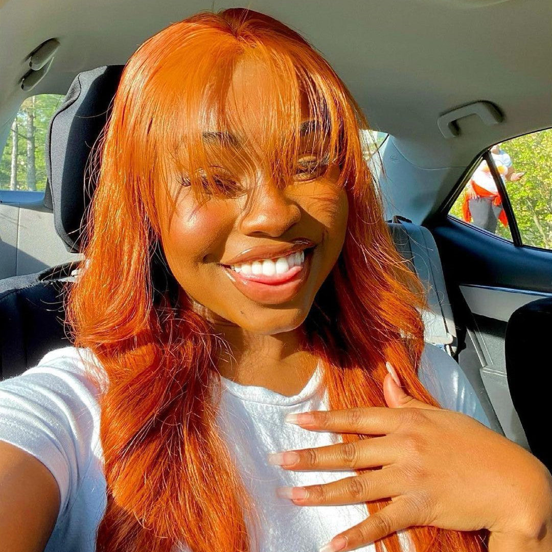 Peruvian Hair Lace Front Ginger Color With Bangs Lace Front Wig