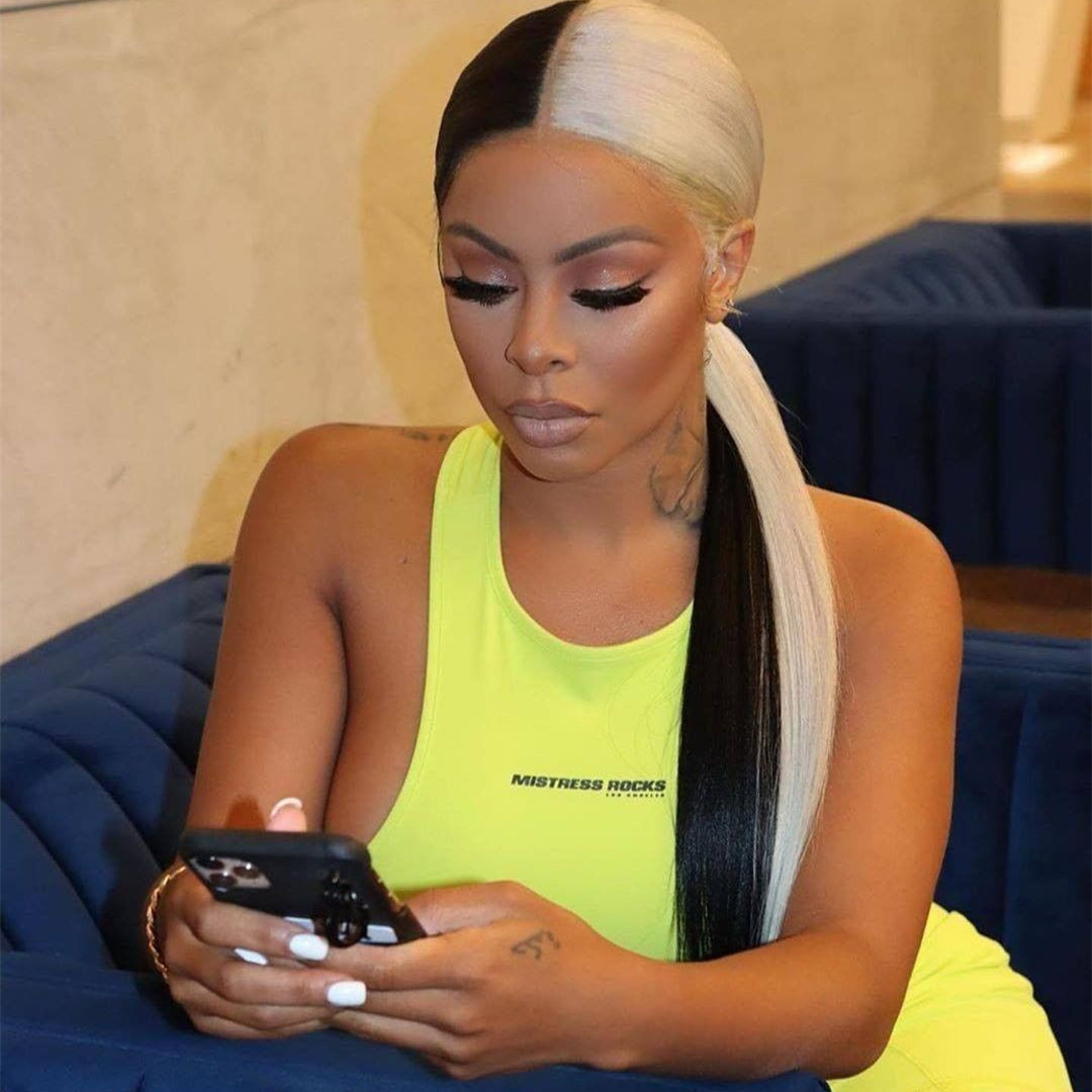 Iced Blonde & Black Half Color Straight Style Real Human Hair Lace Front Wigs