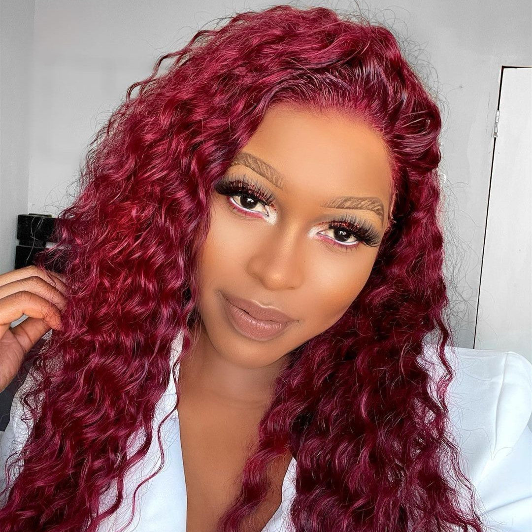 Red Color Deep Wave Lace Front Wigs