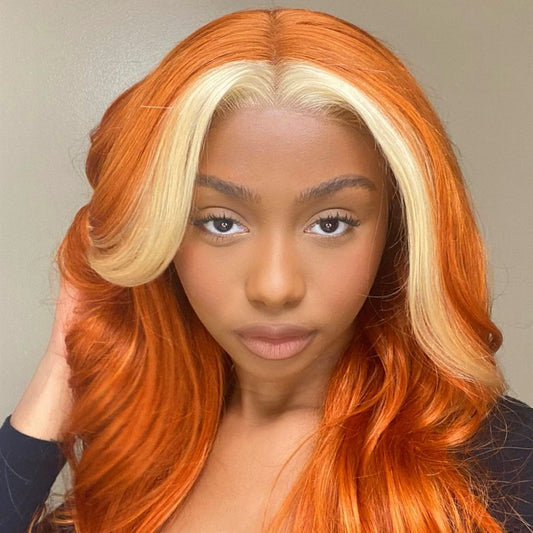 Ginger Color Blonde Highlight Real Human Hair Lace Front Wig