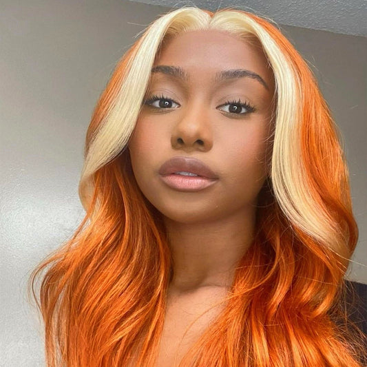 Ginger Color Blonde Highlight Real Human Hair Lace Front Wig