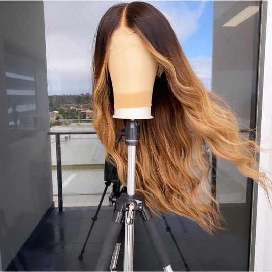 Real Hair Blond Highlight Full Lace Wig