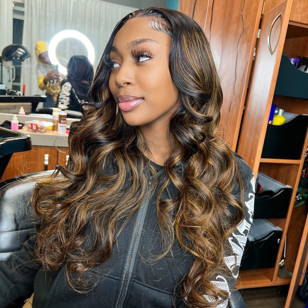 Ombre Highlight Color Real Hair Lace Wigs