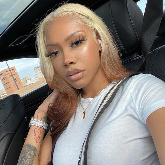Real Hair Lace Wig Blonde With Brown Ombre