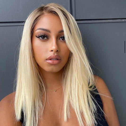 Blonde Color Dark Root Real Hair Wigs