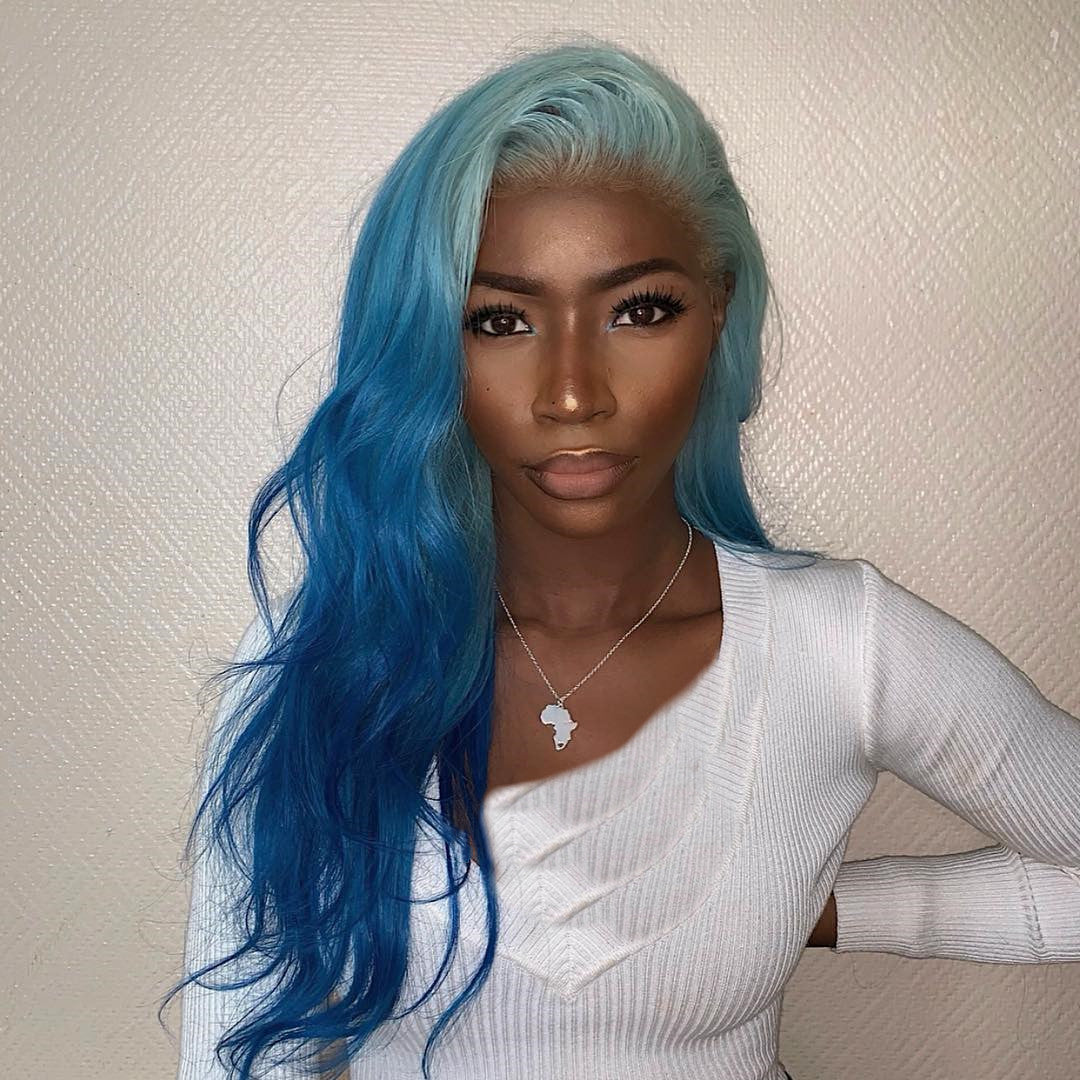 Blue Ombre Color Real Hair Lace Wigs
