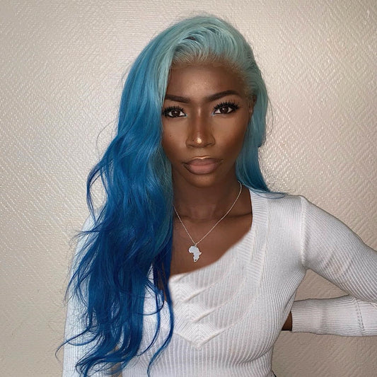 Blue Ombre Color Real Hair Lace Wigs