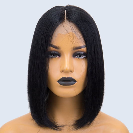 Real Human Hair Lace Front Bob Wigs Natural Black Color Style