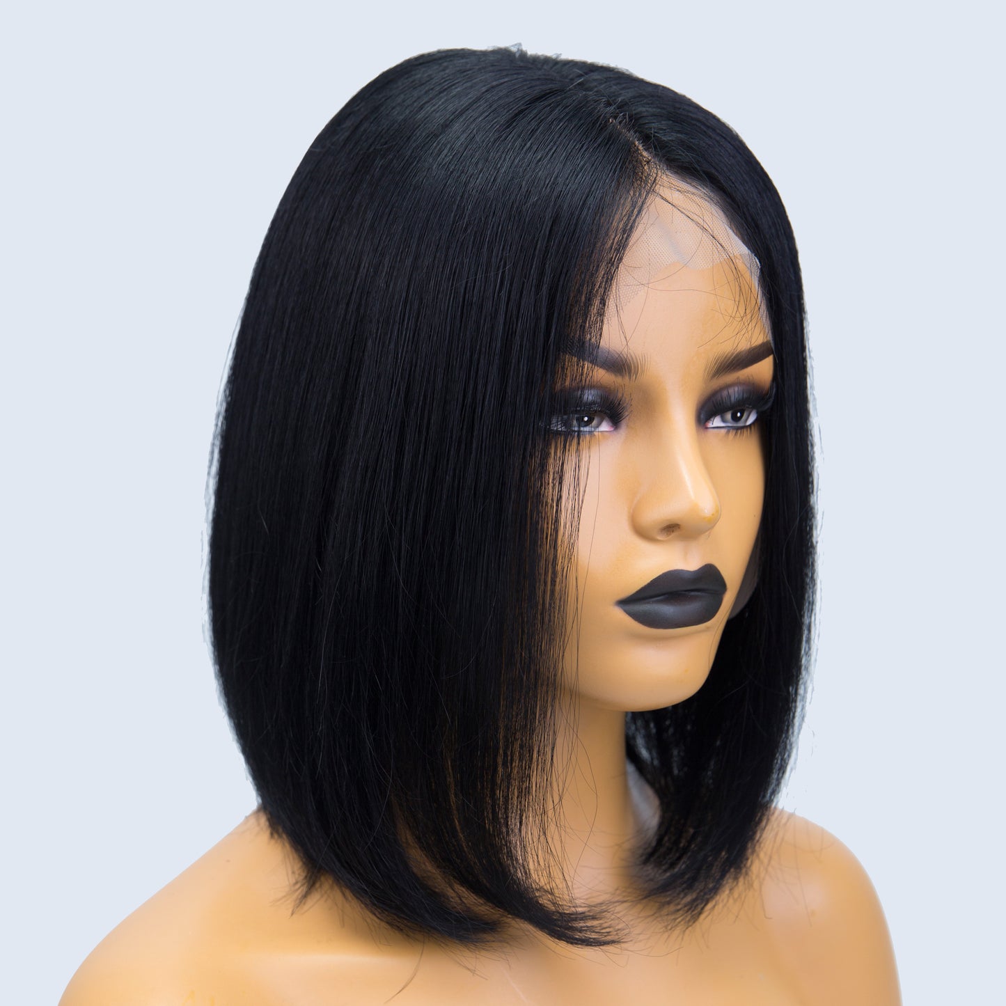 Real Human Hair Lace Front Bob Wigs Natural Black Color Style