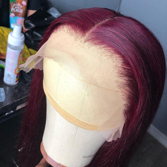 Real Hair Lace Wig Burgundy Red Color