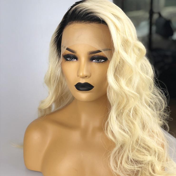 Blonde Color With Dark Root Real Hair Wigs