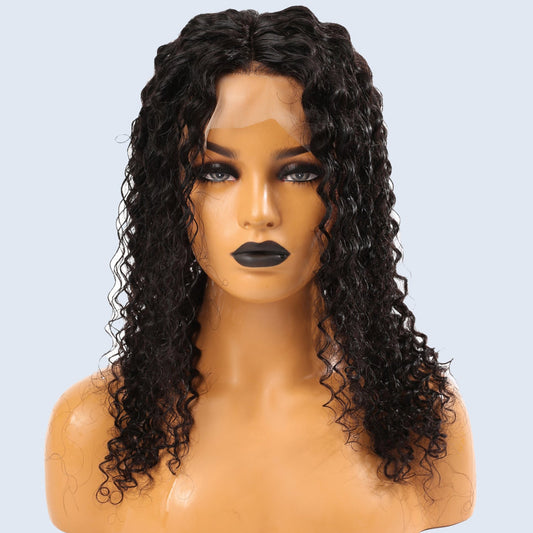 Real Human Hair Full Lace Wigs Black Color Deep Wave