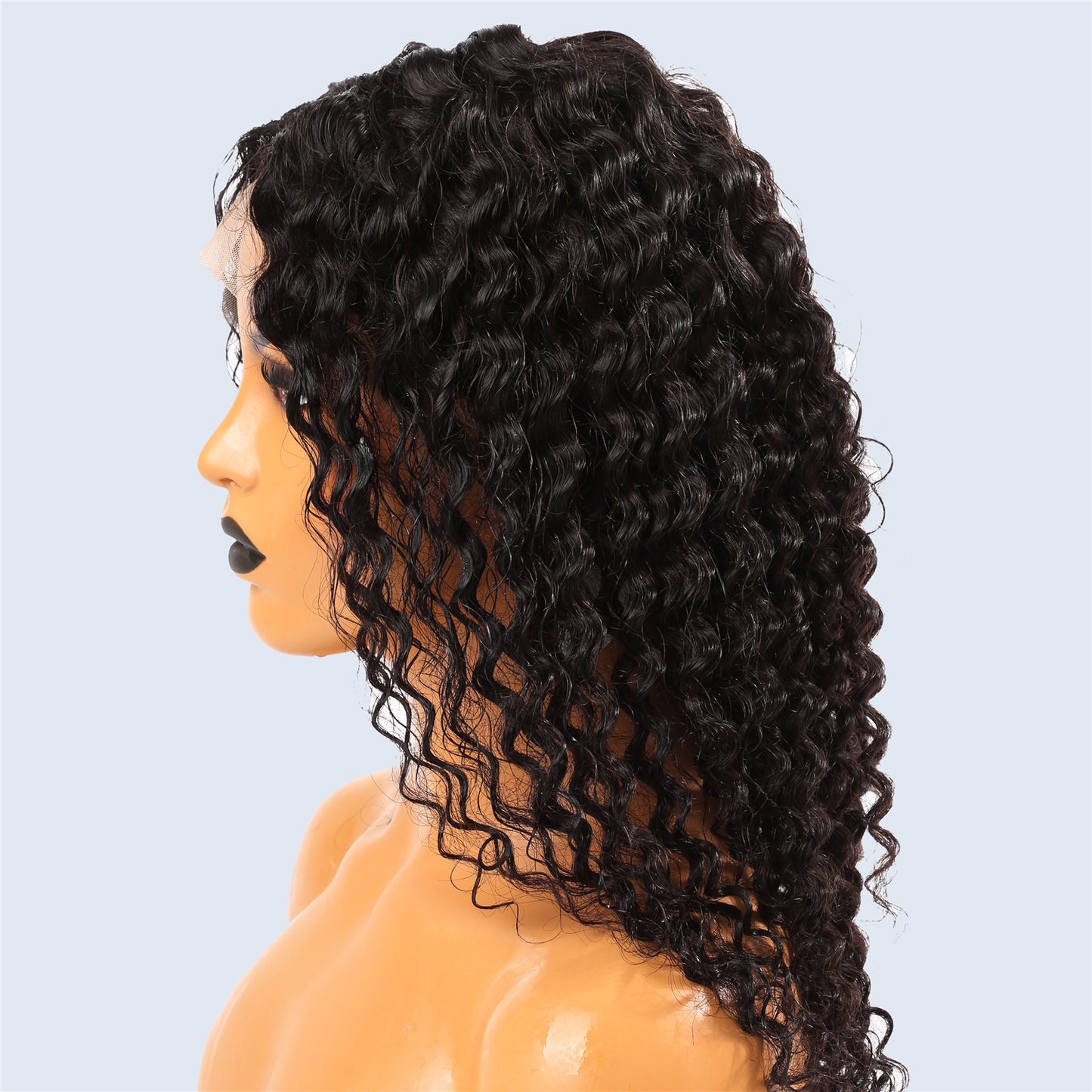 Real Human Hair Full Lace Wigs Black Color Deep Wave
