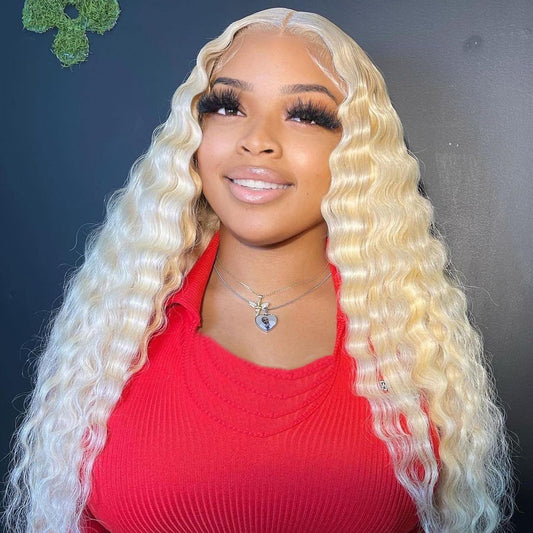 613 Blonde Color Deep Wave Full Lace Wig