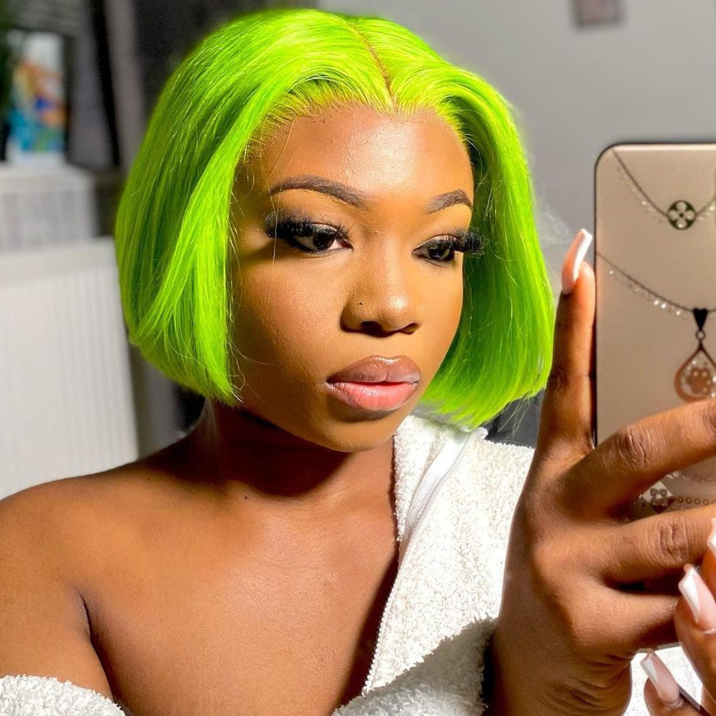 Green Color Lace Front Bob Wigs