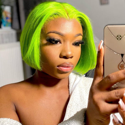 Green Color Lace Front Bob Wigs