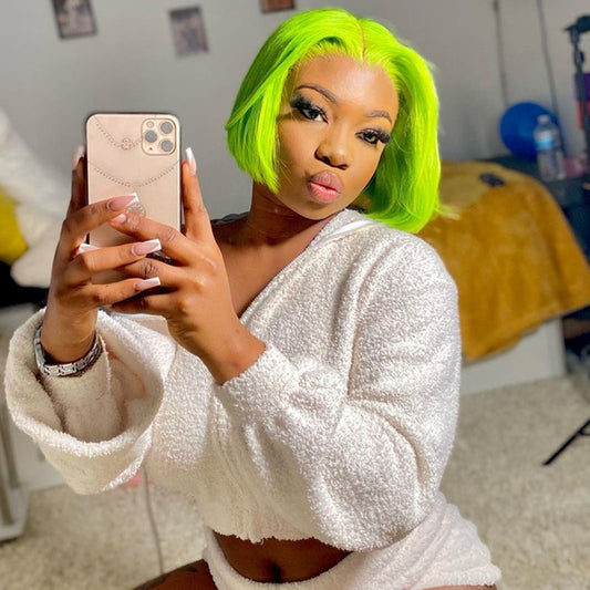 Green Color Lace Front Bob Wigs