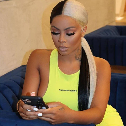 Iced Blonde & Black Half Color Straight Style Real Human Hair Lace Front Wigs