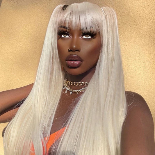 Ice Blonde Color With Bangs Style Real Human Hair Lace Front Wigs