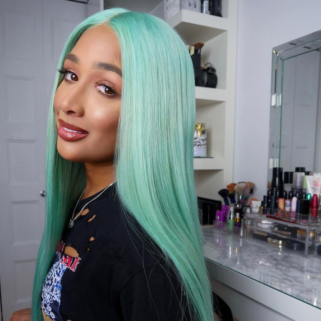 Real Hair Lace Wigs Lake Green Color 