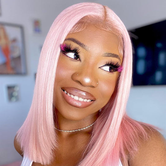 Light Pink Real Human Hair Bob Wigs