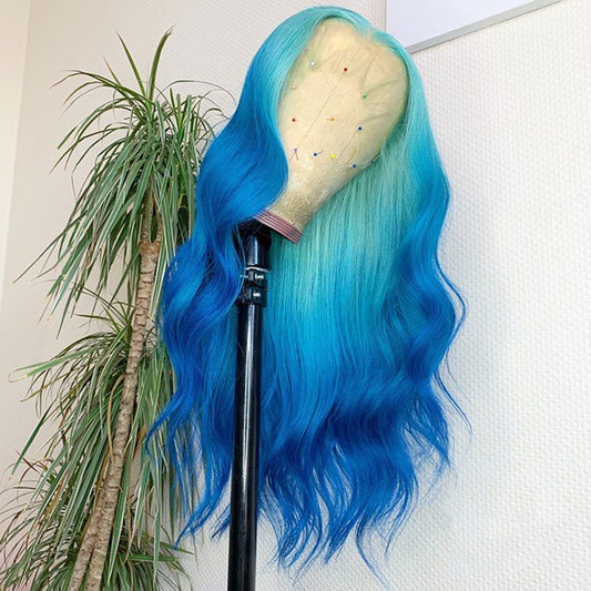 Blue Ombre Color Real Hair Lace Wigs
