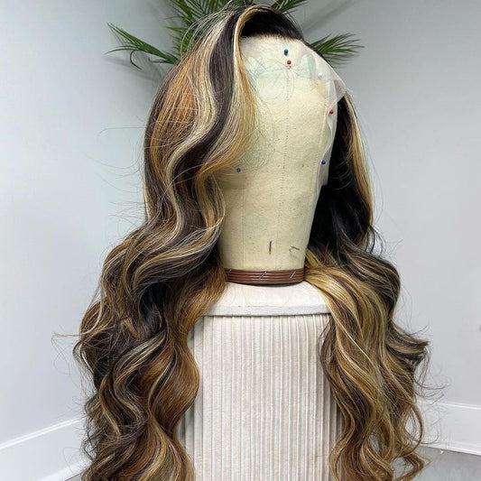 Brown With Blond Ombre Color Full Lace Wig