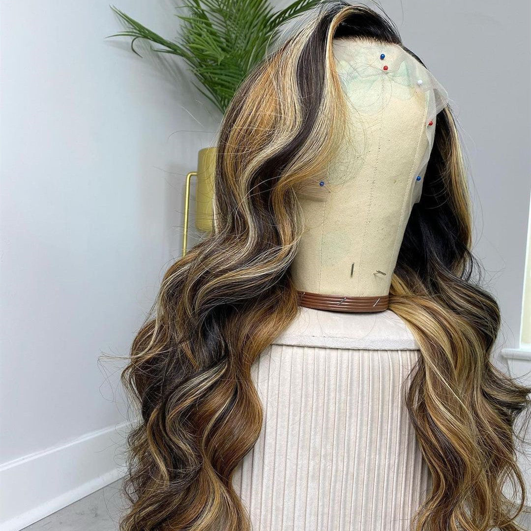 Brown With Blond Ombre Color Full Lace Wig
