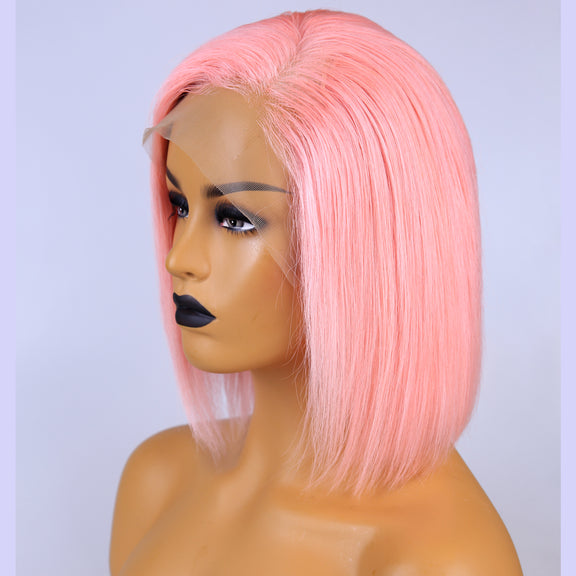 Lace Front Bob Wigs Real Human Hair Pink Color Straight Style – wigforqueen