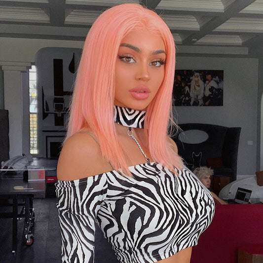 Real Human Hair Pink Bob Wigs