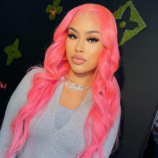 Real Human Hair Wig Pink Color