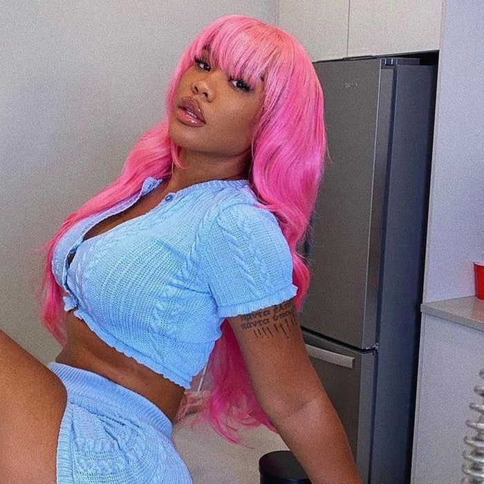 Pink Color With Bangs Lace Wigs