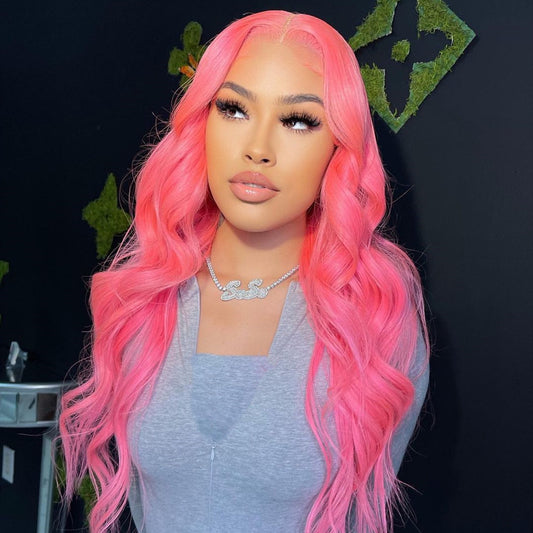 Real Human Hair Wig Pink Color