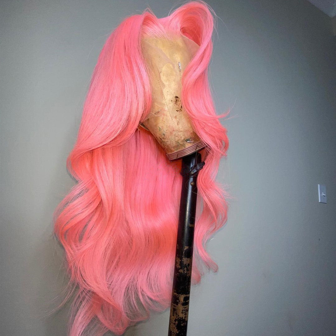 Real Human Hair Wig Pink Color