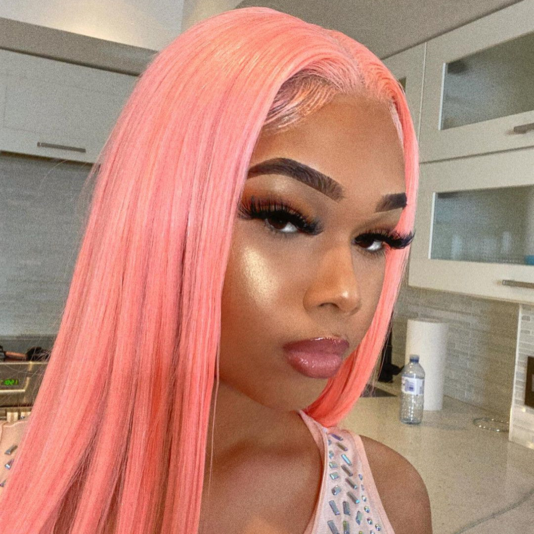 Pink Color Straight Lace Wig