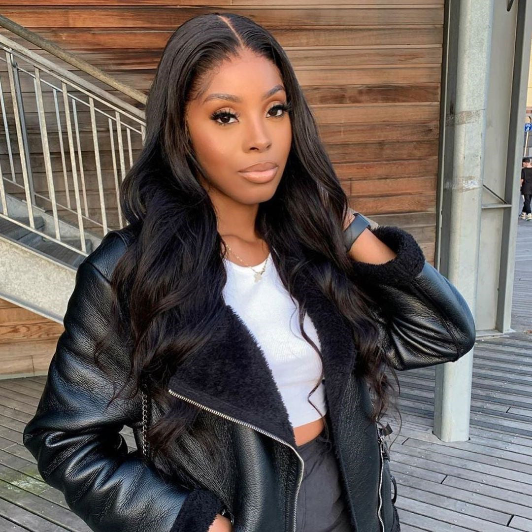 Real Human Hair Lace Front Wigs Black Color Body Wave Style – wigforqueen
