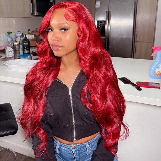 Red Color Real Hair Lace Front Wigs