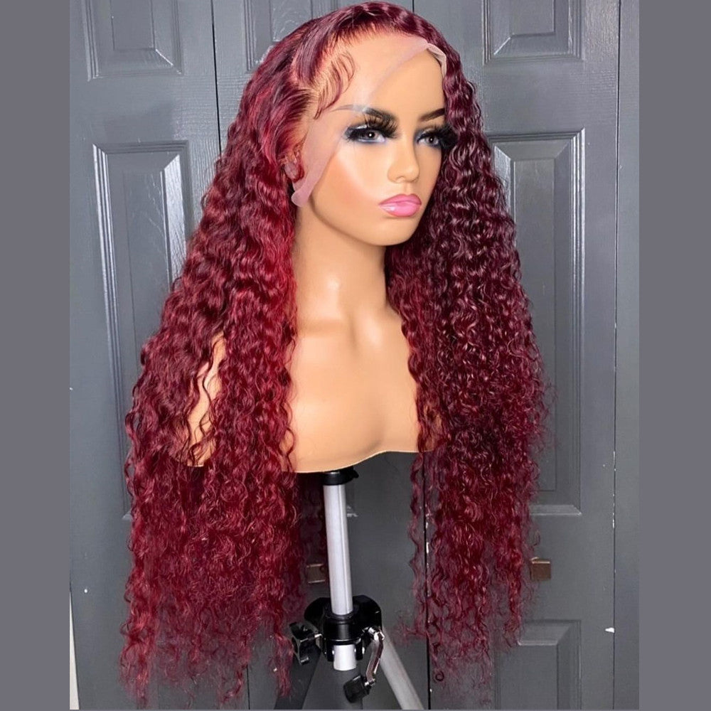 Red Color Deep Wave Lace Front Wigs