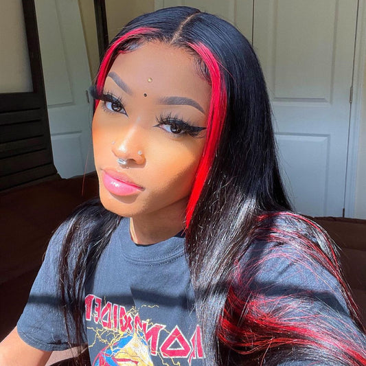 Red Highlight Color Lace Front Wigs