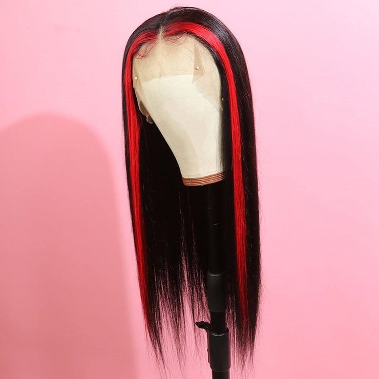 Red Highlight Color Lace Front Wigs