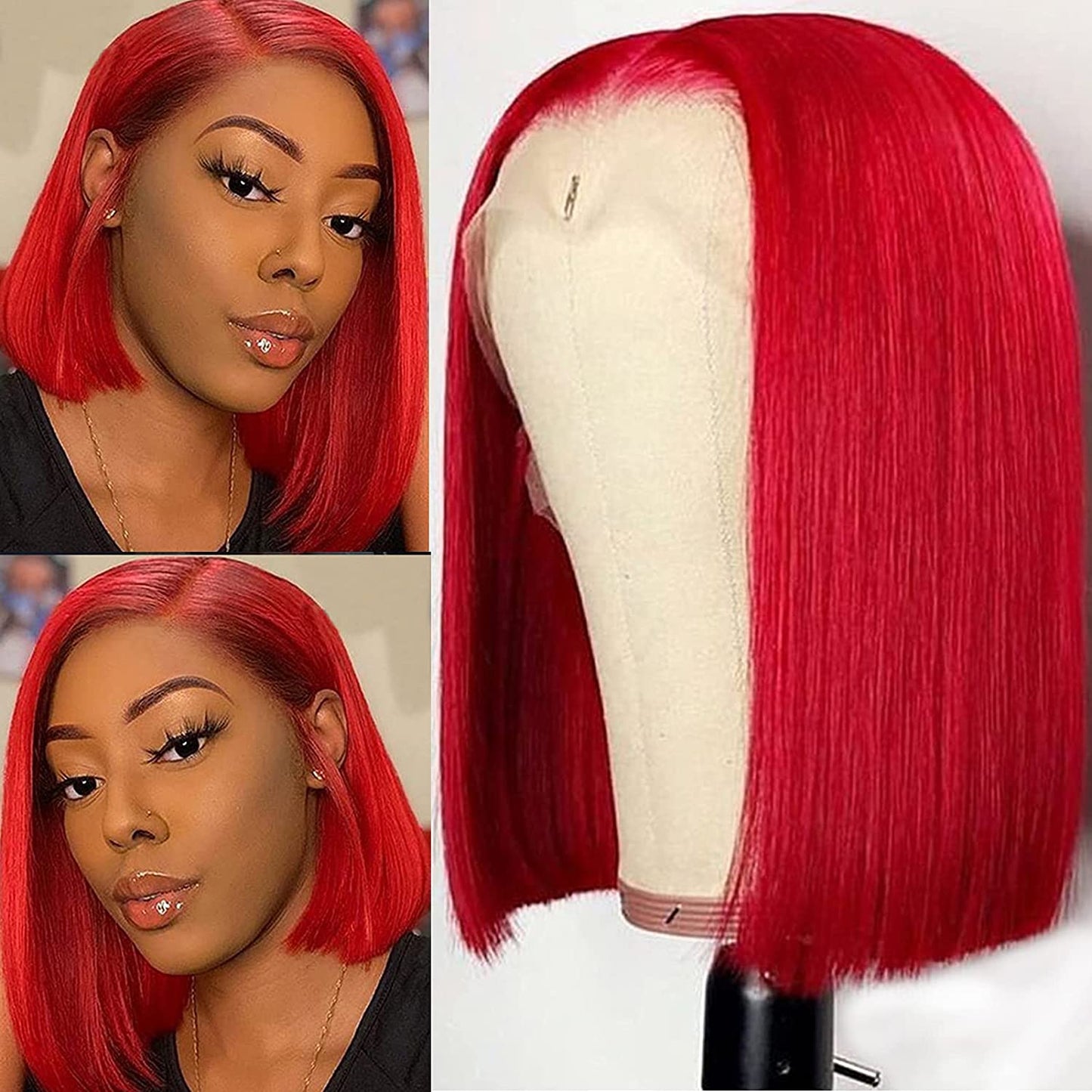 Real Human Hair Bob Wig Red Color