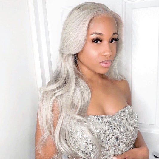 Silver Color Real Human Hair Lace Wigs