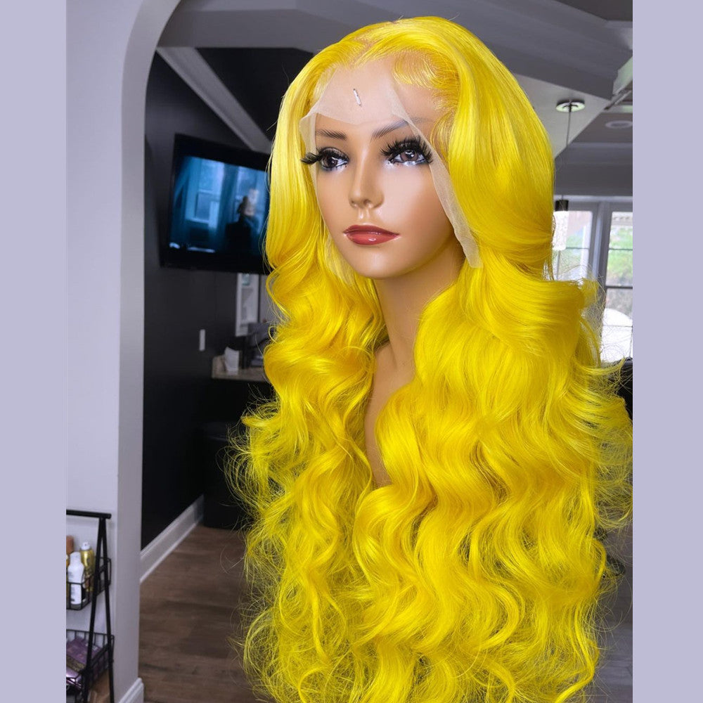 Real Remy Human Hair Lace Front Wigs Yellow Color Natural Wave