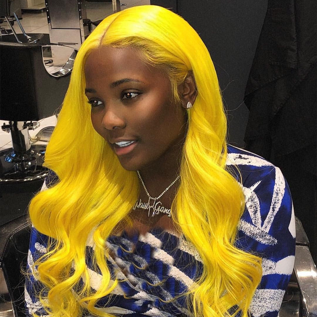 Yellow Color Real Human Hair Wigs