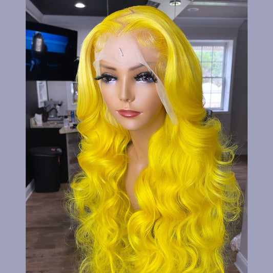 Yellow Color Real Human Hair Wigs