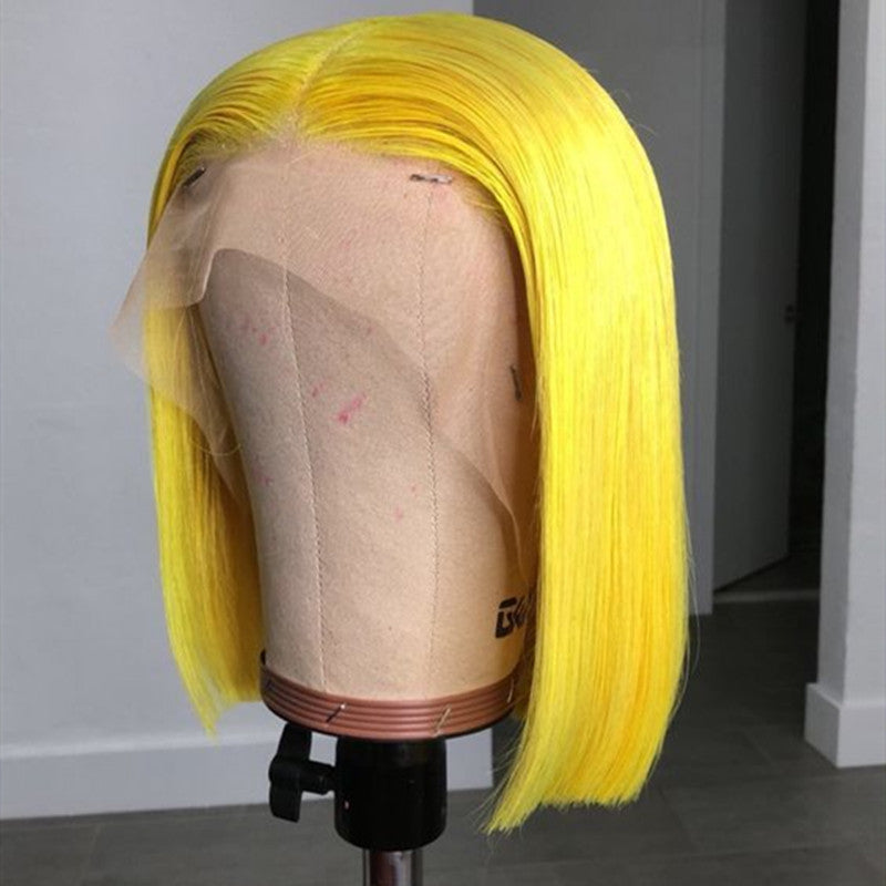 Yellow Color Real Hair Lace Bob Wigs